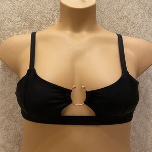 SHEIN Black Bikini Top with Rose Gold Ring Detail